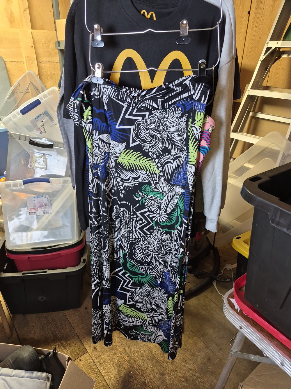 Beverly Drive Black Maxi Skirt with Blue & Green Floral Print Bin 49